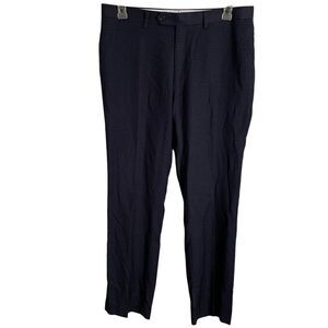 Ralph Lauren Mens Slim Fit Graph Check Dress Pants 34x32 Navy Flat Front Classic